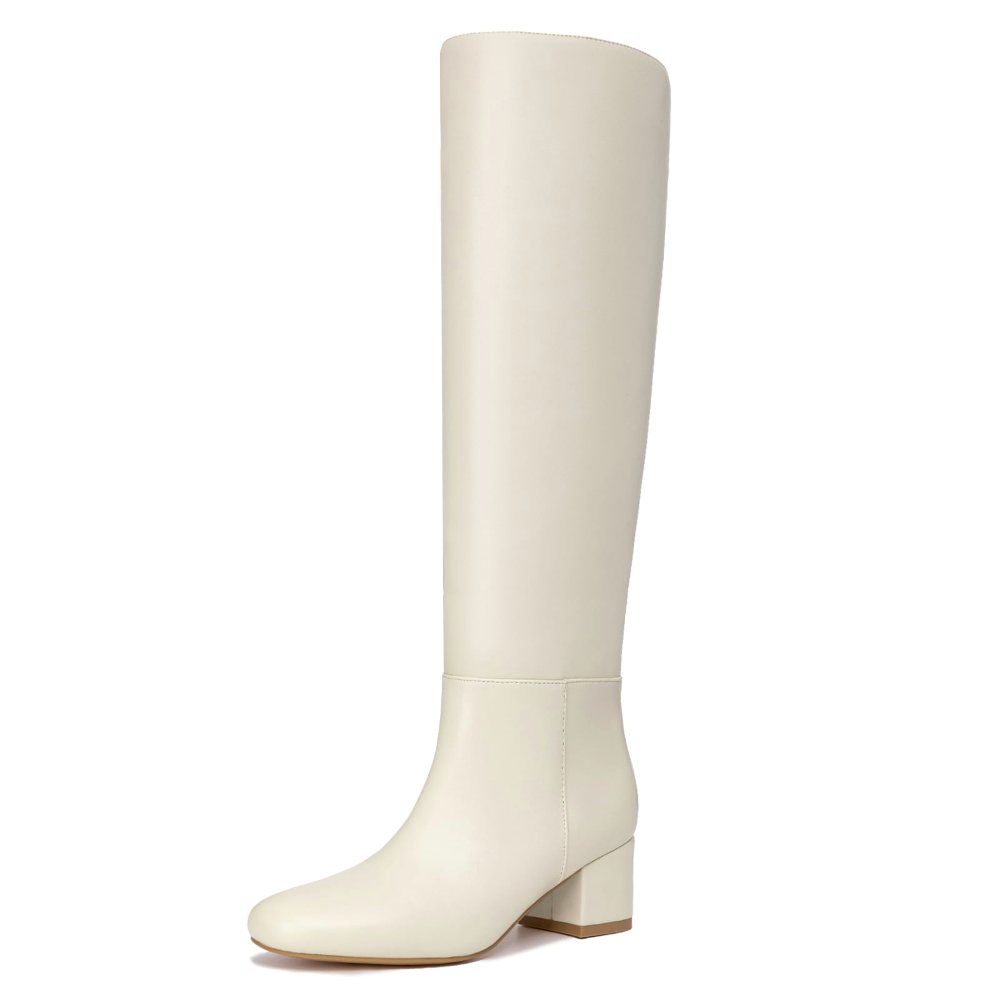 Athlefit Low Block Heel Knee-High Boot in Beige
