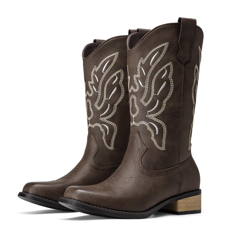 Athlefit Stitched Square Toe Cowgirl Boot in Dark Brown