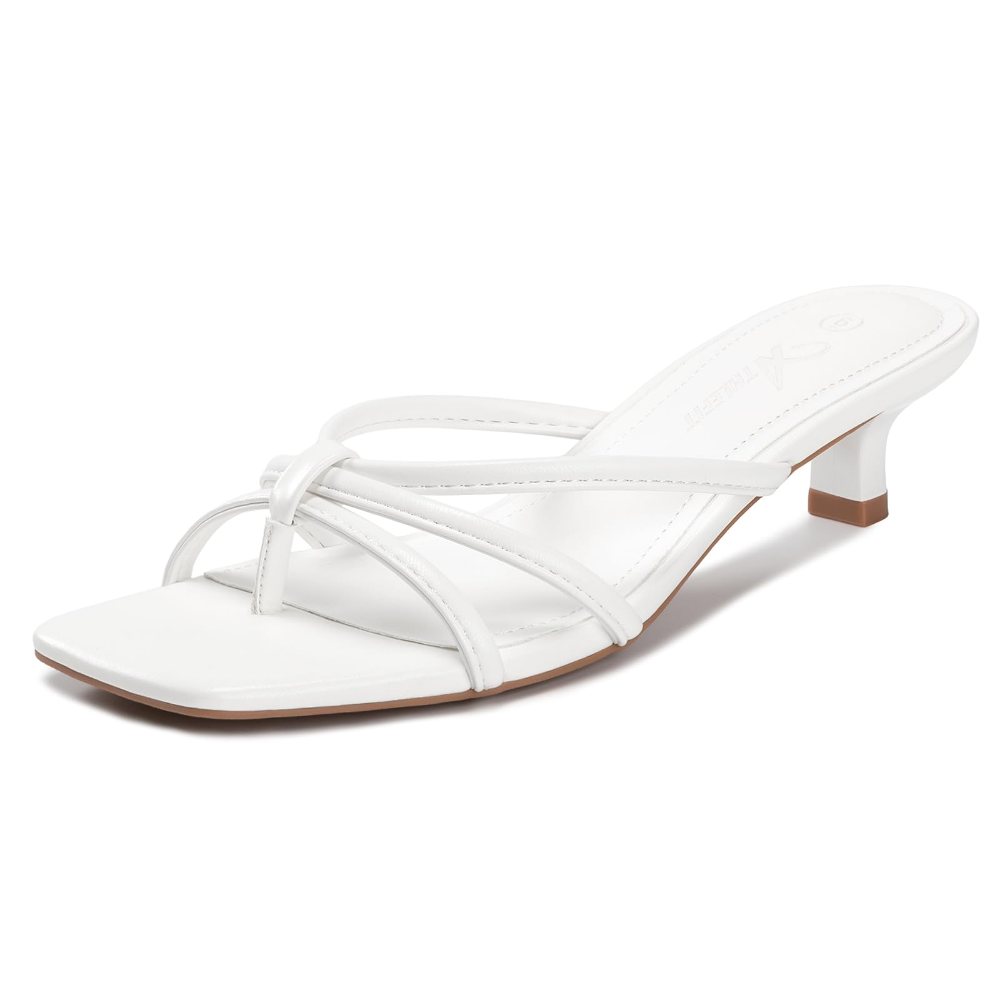 Athlefit Strappy Thong Kitten Heel in White