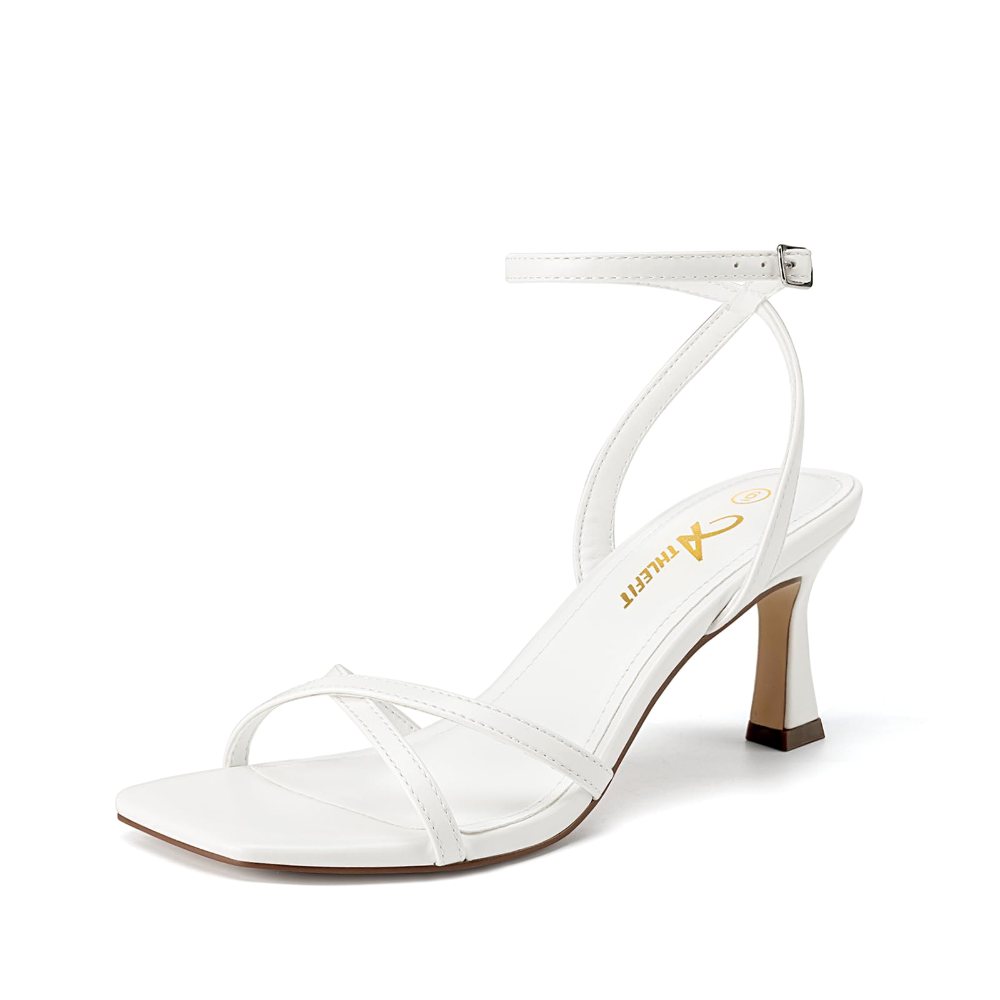 Athlefit Strappy Open Toe Kitten Heel in White
