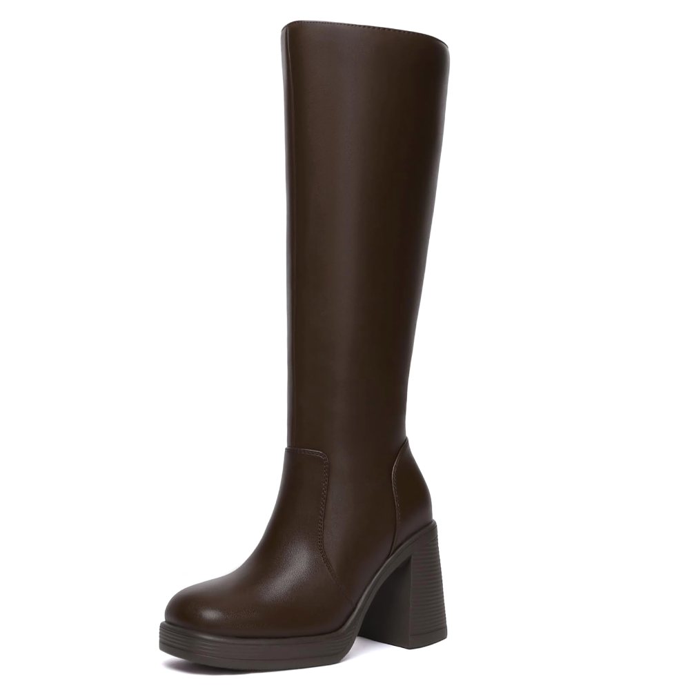 Athlefit Wide Calf Platform Knee-High Boot in Chocolate