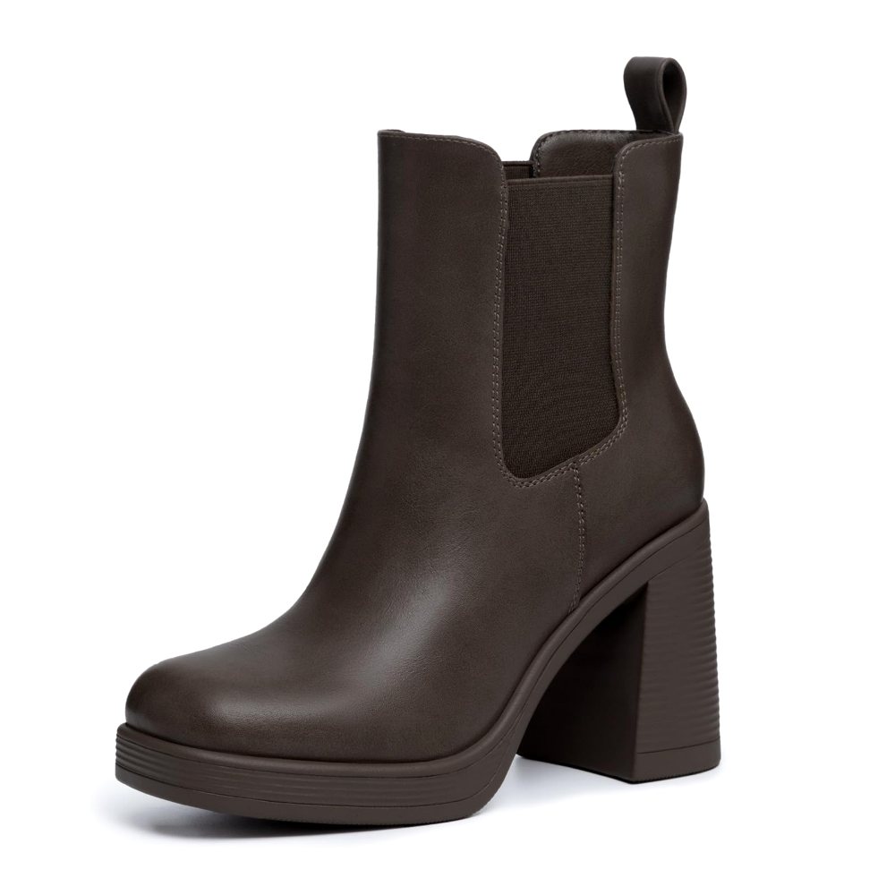 Athlefit High Block Heel Platform Chelsea Boot in Dark Brown