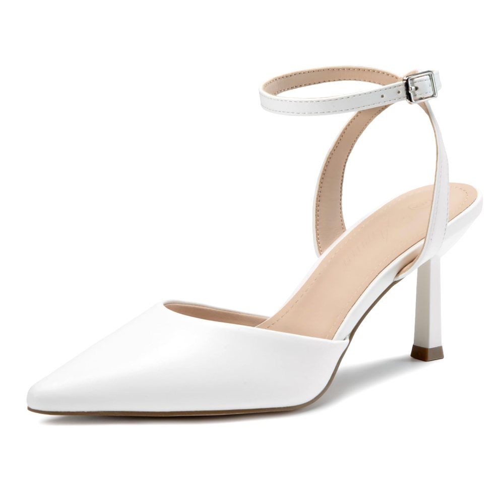 Athlefit Ankle Strap Pointed Toe Pump in White