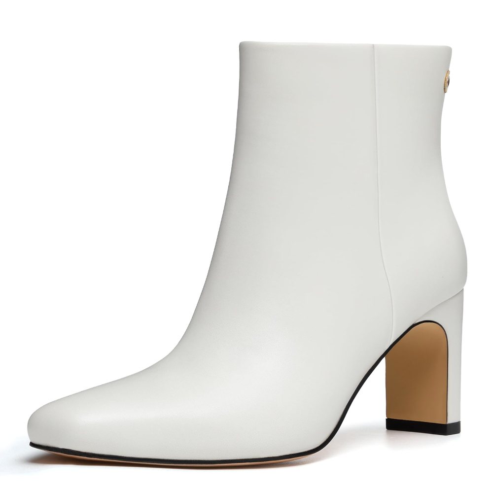 Athlefit Square Toe Flared Heel Bootie in White