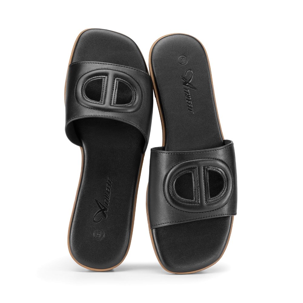 Athlefit Cutout Band Flat Slide in Black