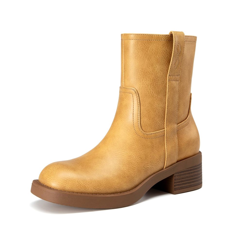 Athlefit Square Toe Low Block Heel Bootie in Yellow