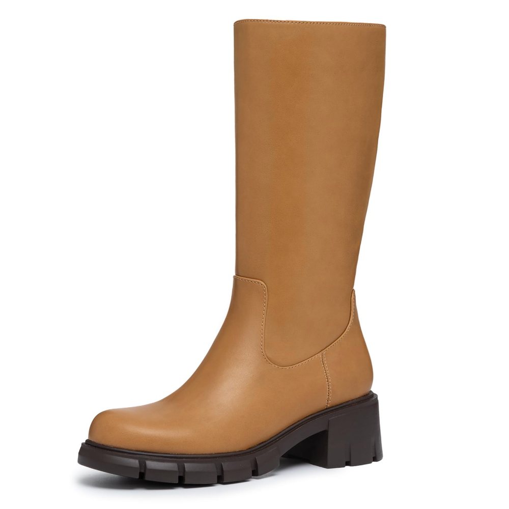 Athlefit Girls' Block Heel Knee-High Boot in Tan