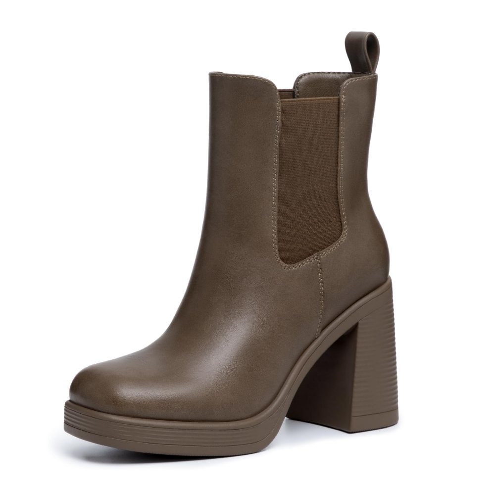 Athlefit High Block Heel Platform Chelsea Boot in Taupe