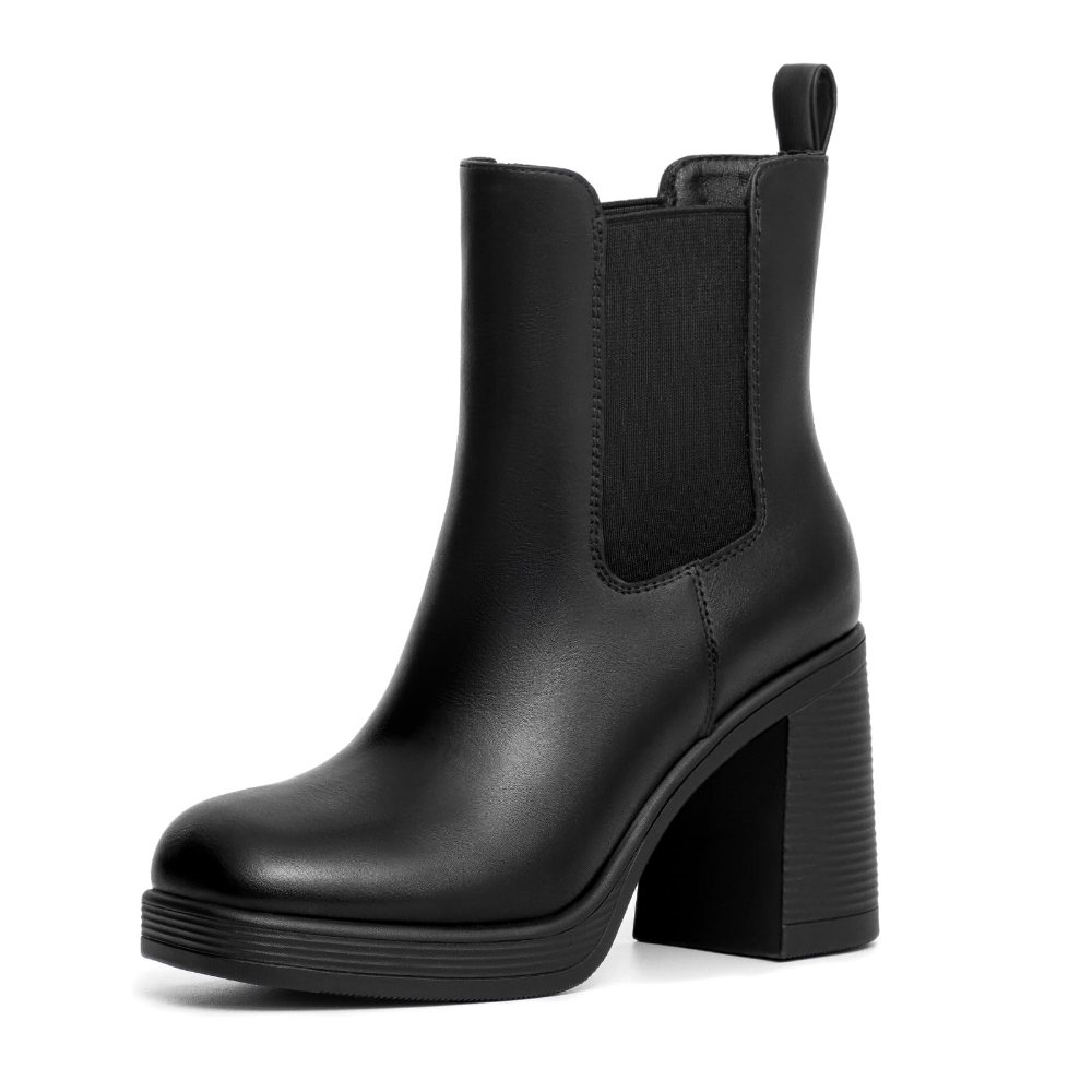 Athlefit High Block Heel Platform Chelsea Boot in Black