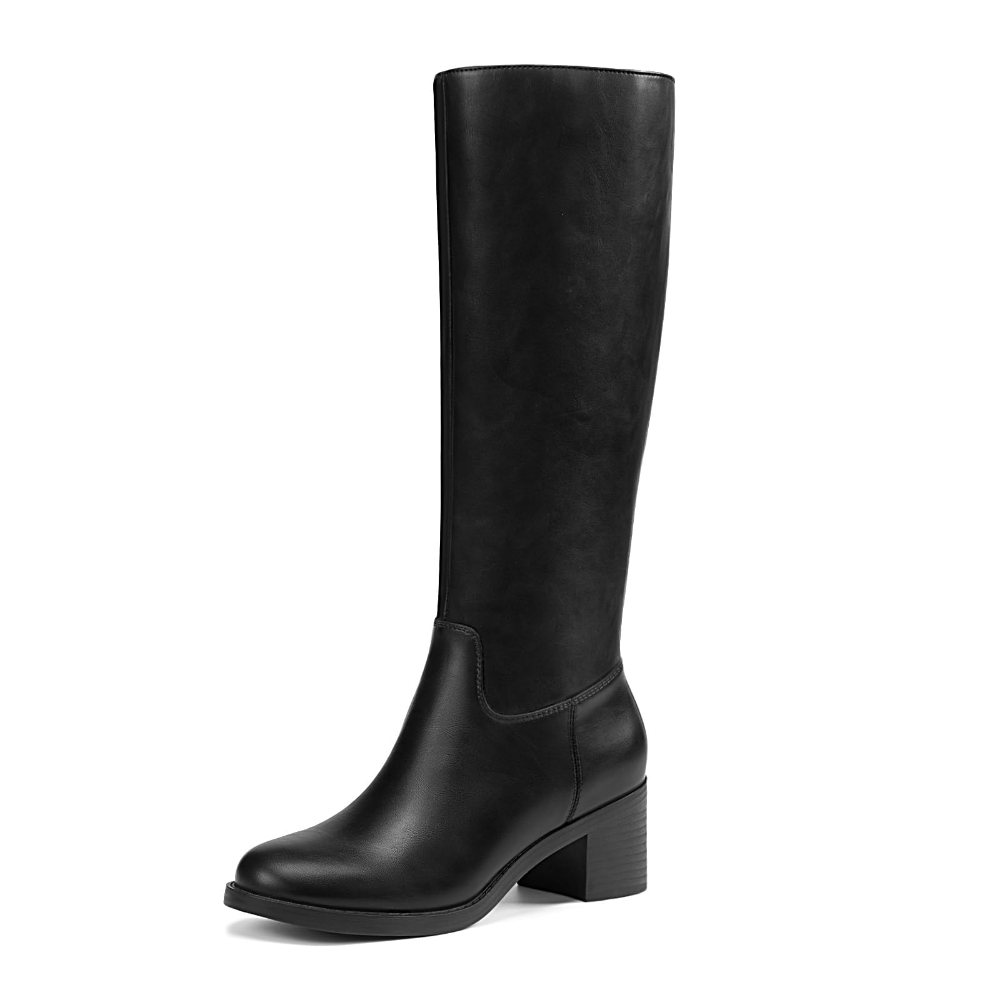 Athlefit Round Toe Side Zip Tall Boot in Black PU