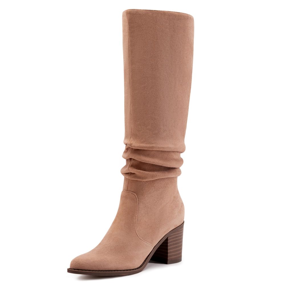 Athlefit Slouchy Suede Knee-High Boot in Khaki