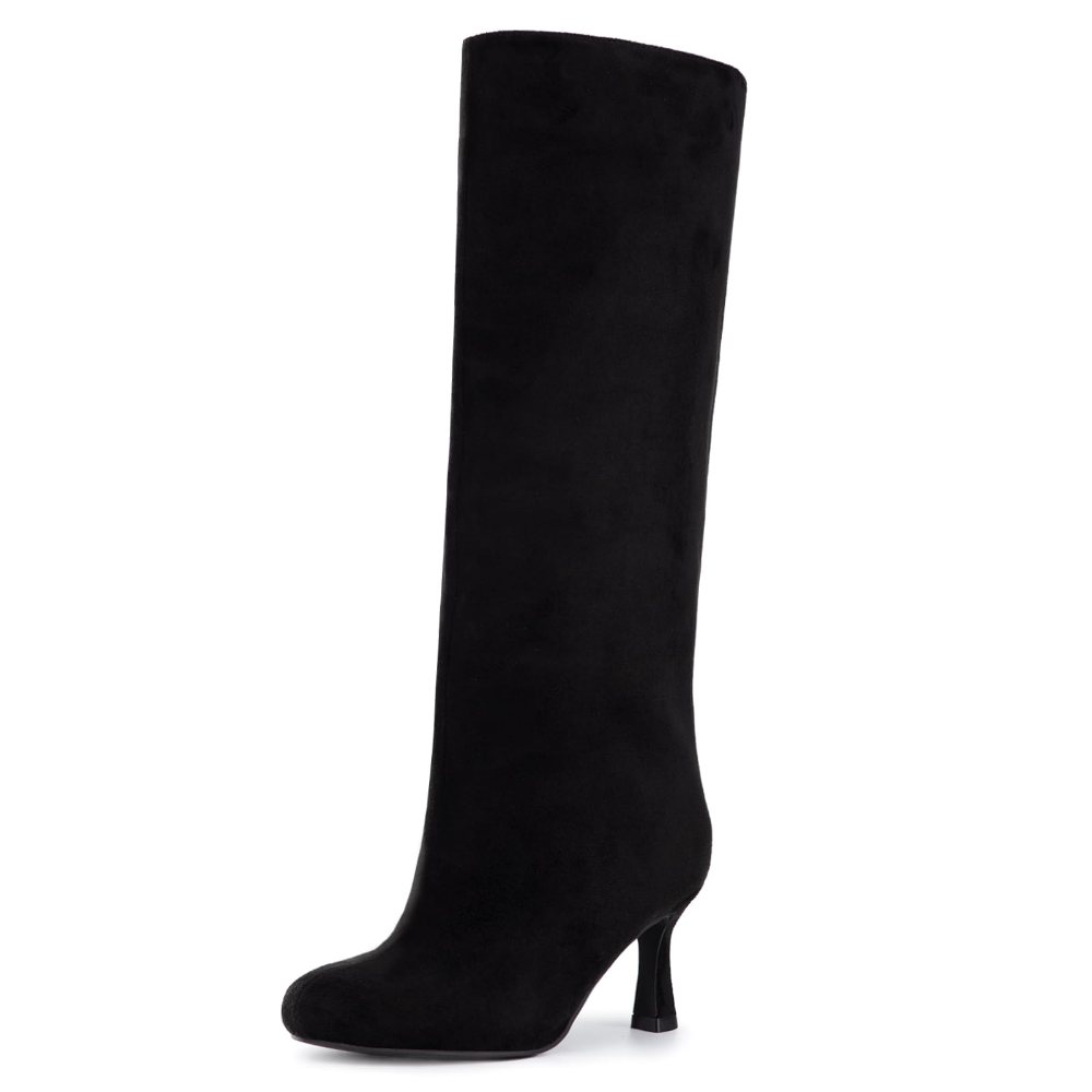 Athlefit Wide Calf Suede Stiletto Boot in Black