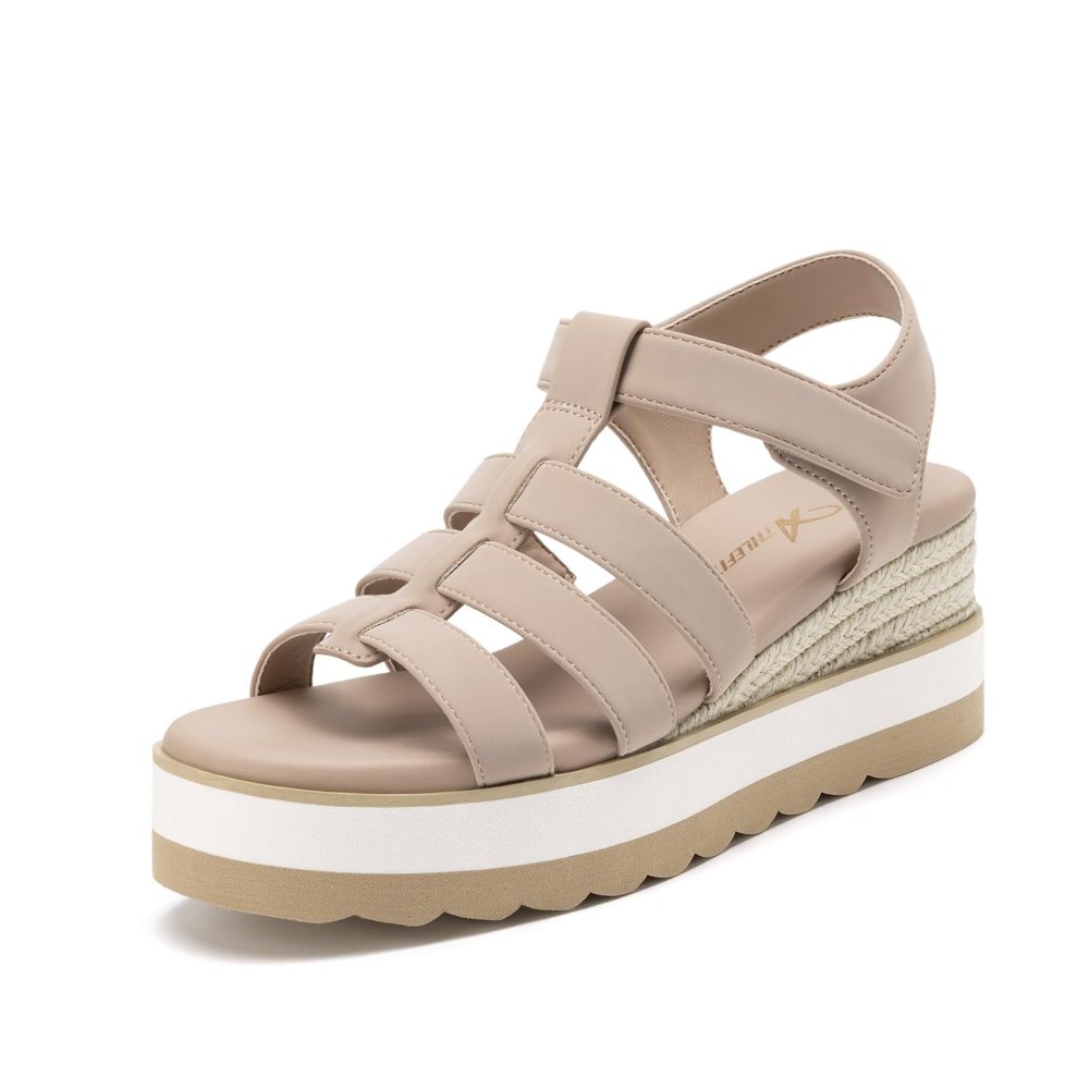 Athlefit Four Strap Espadrille Low Wedge in Nude