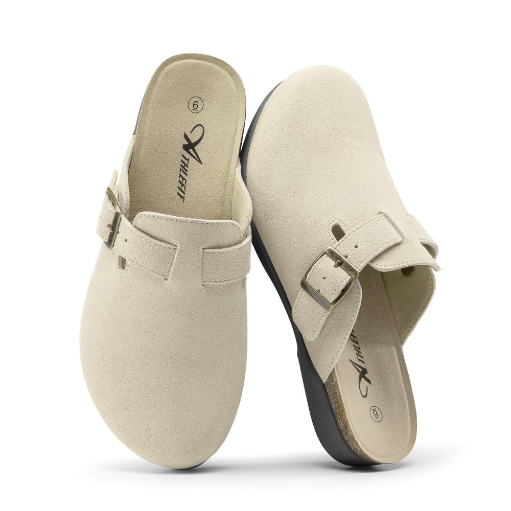 Athlefit Buckle Suede Arch Support Clog in Beige