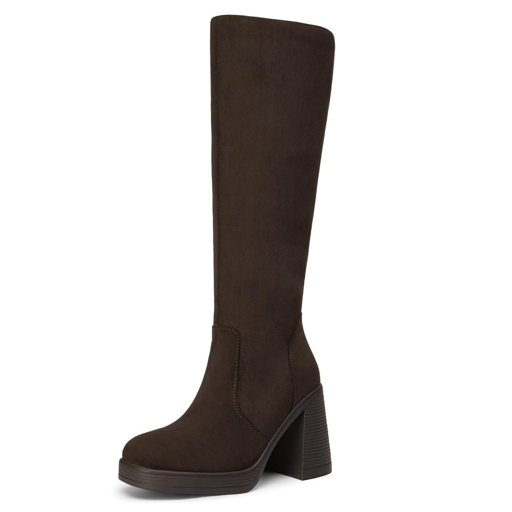 Athlefit Wide Calf Platform Knee-High Boot in Chocolate Suede