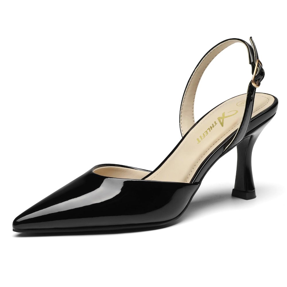 Athlefit Flared Kitten Heel Slingback in Black Patent