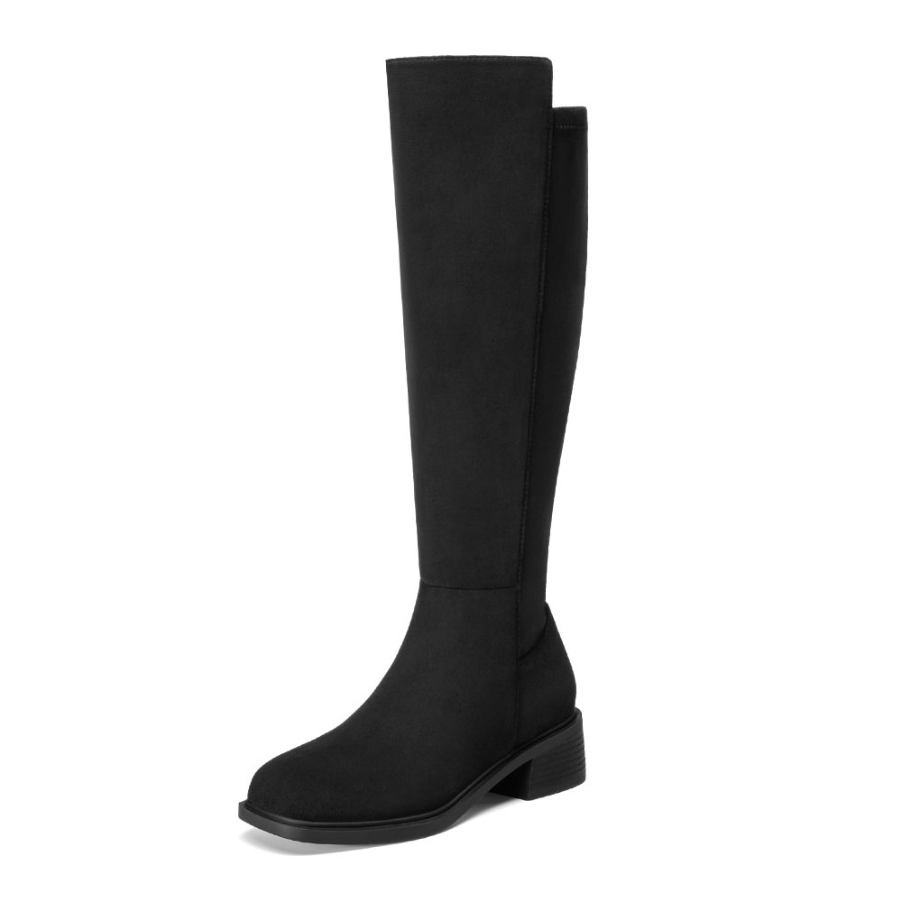 Athlefit Stretch Flat Knee-High Boot in Black Suede
