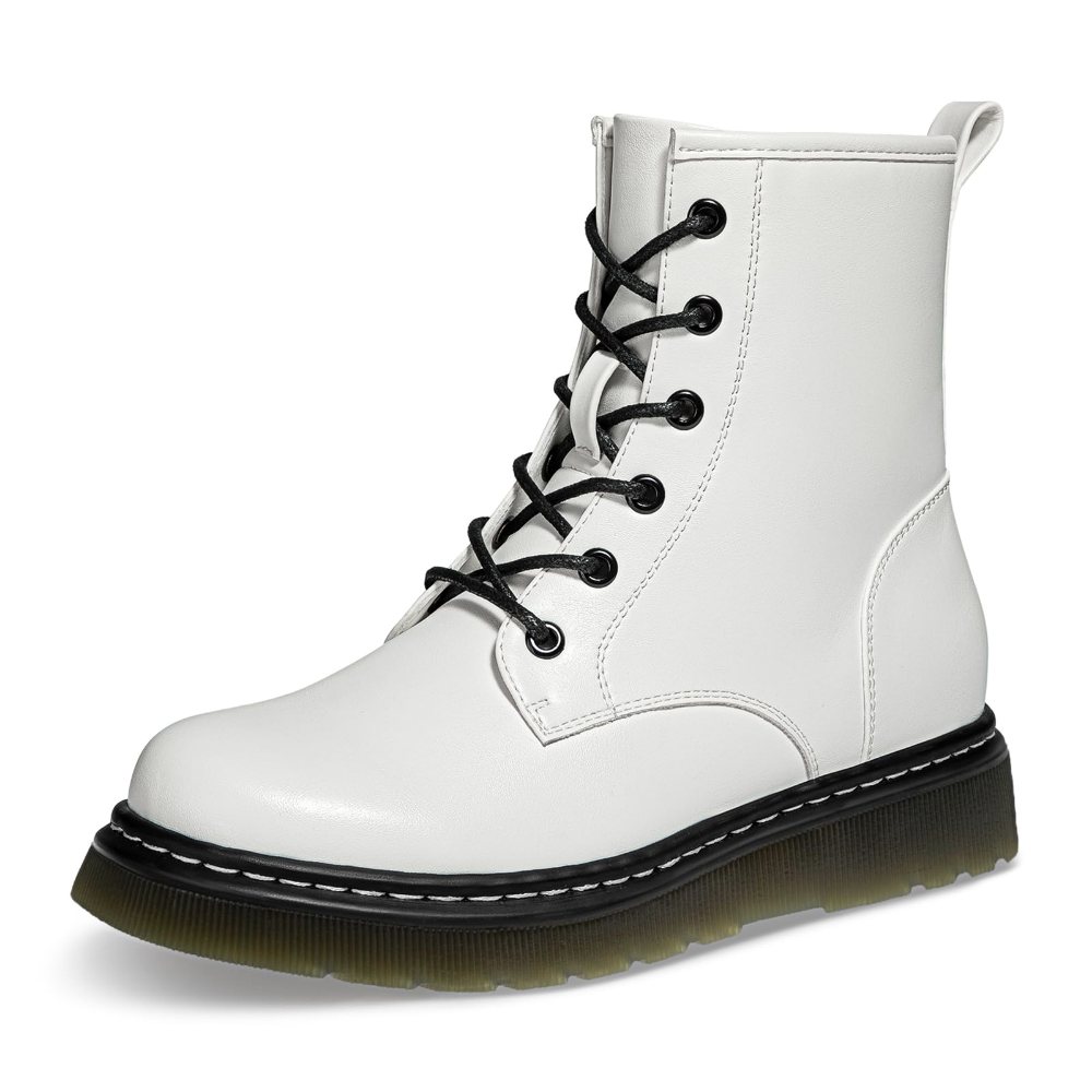 Athlefit Lace-Up Low Platform Combat Boot in White