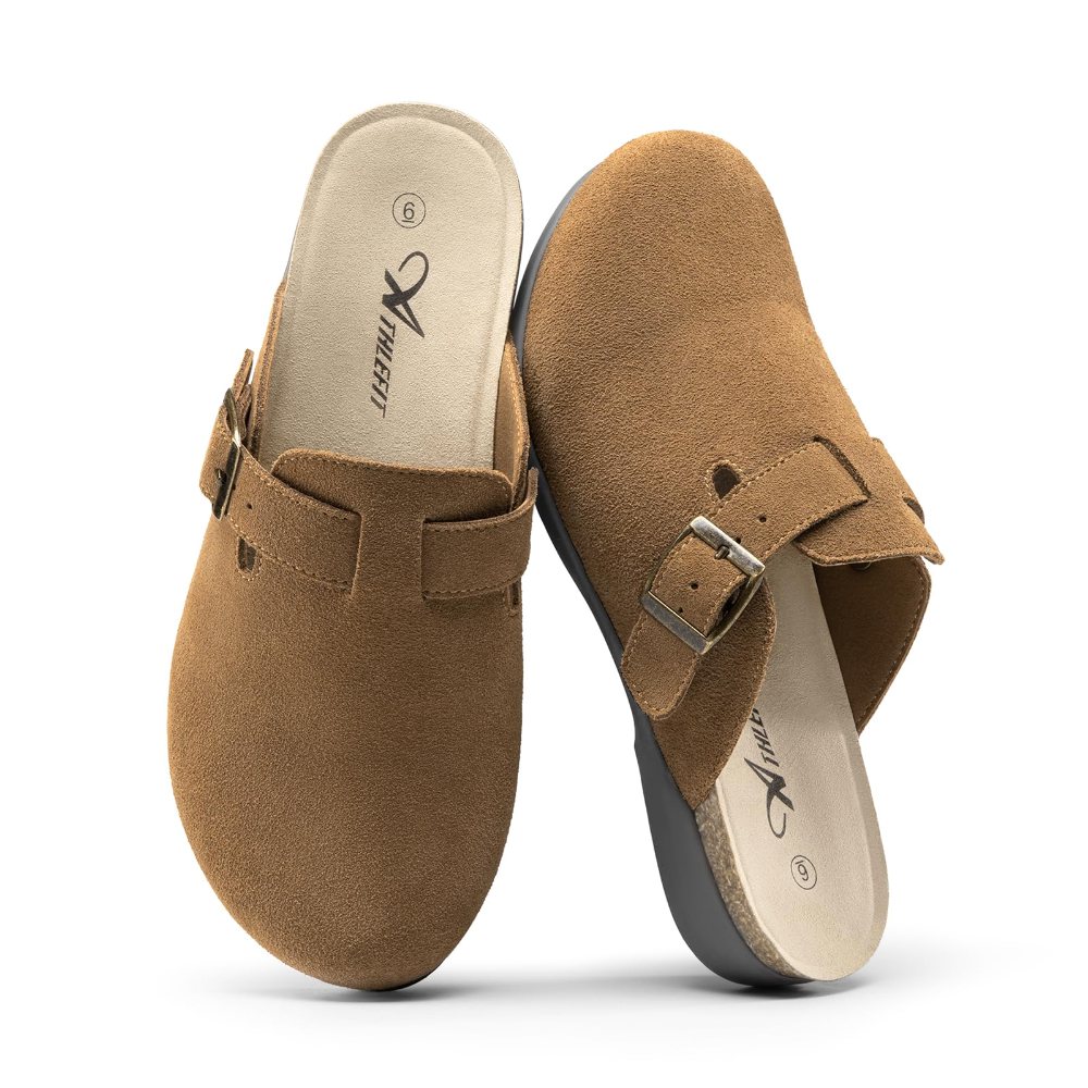 Athlefit Buckle Suede Arch Support Clog in Brown