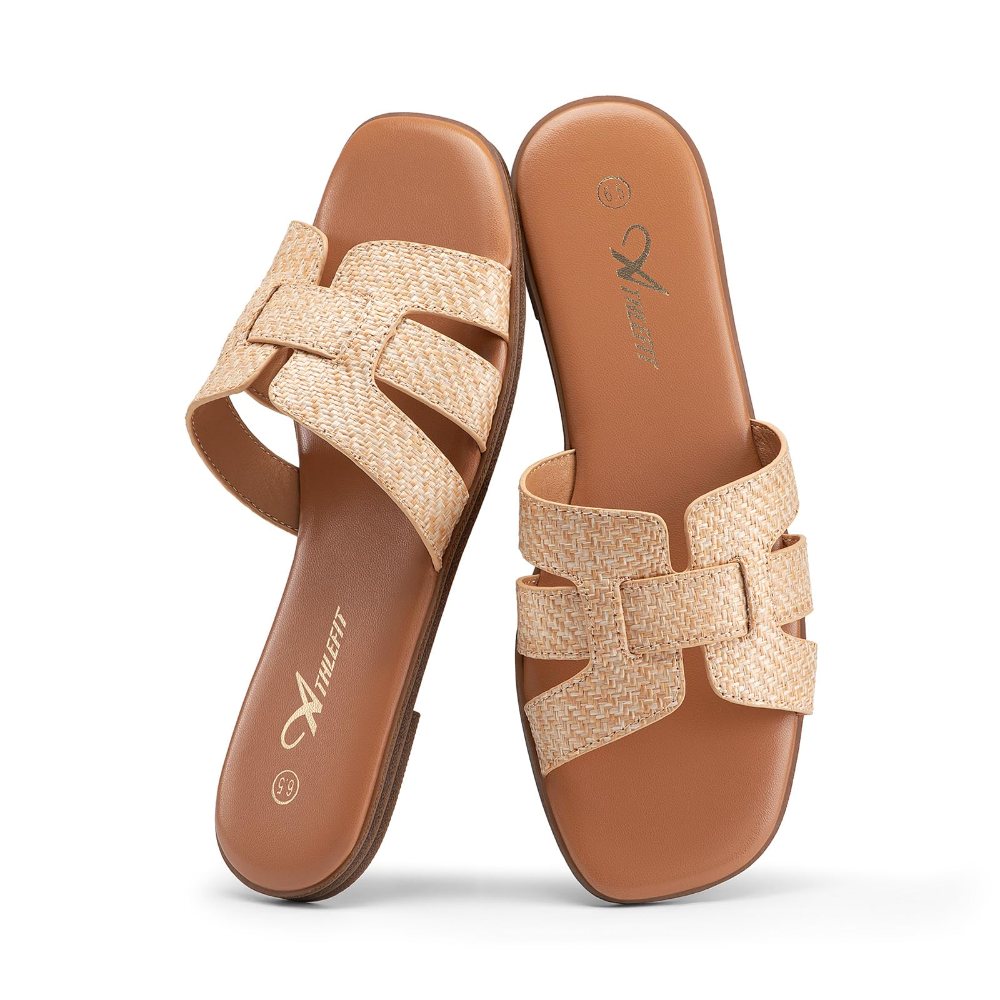 Athlefit Woven Band Flat Slide in Raffia