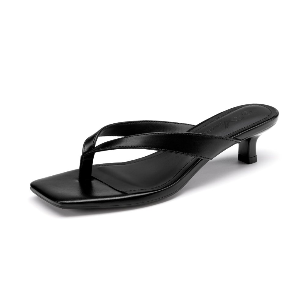 Athlefit Square Toe Kitten Heel Flip-Flop in Black