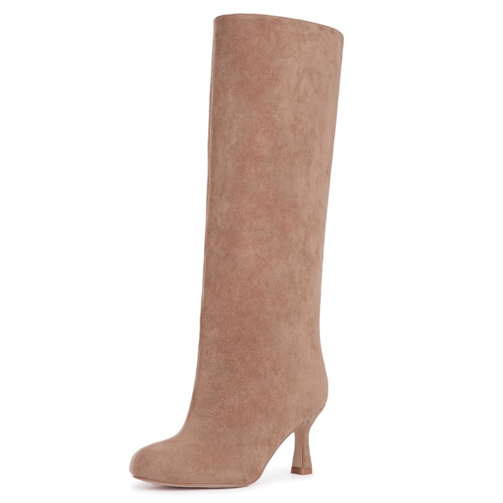 Athlefit Wide Calf Suede Stiletto Boot in Nude