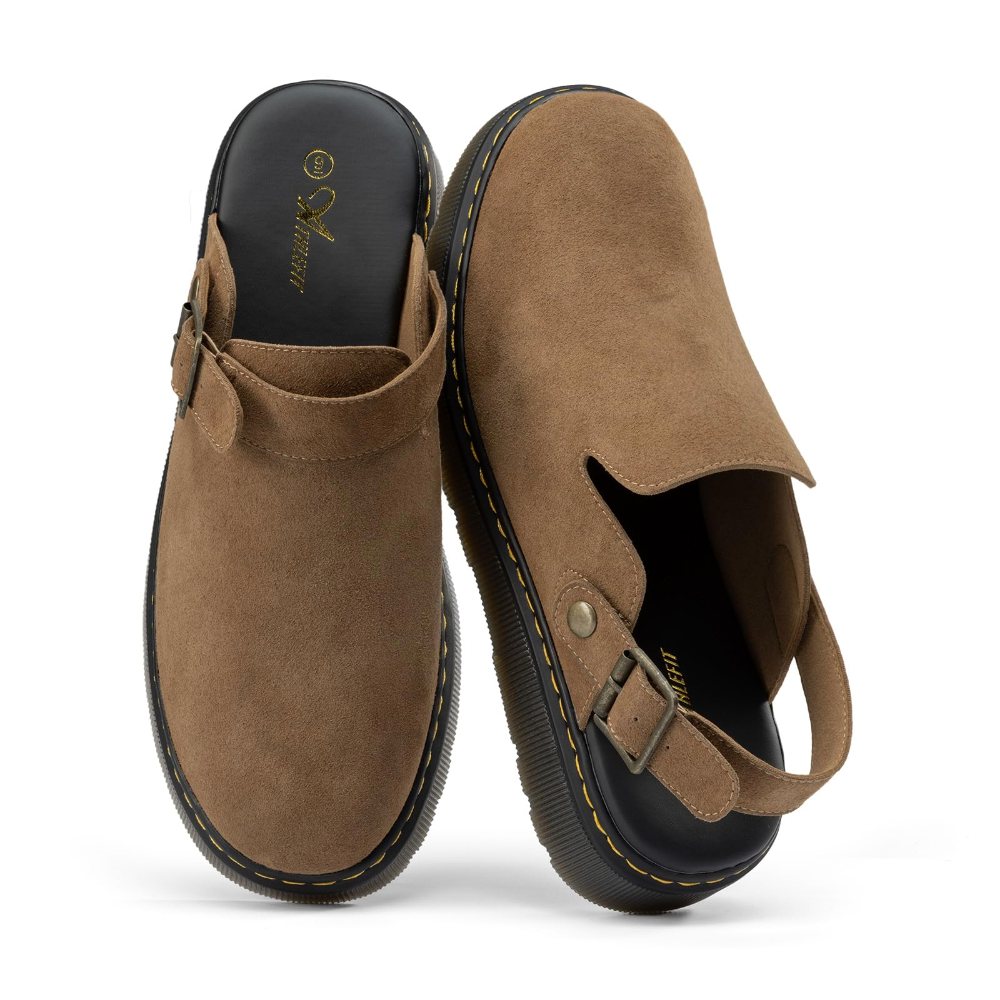 Athlefit Men's Back Strap Suede Clog in Chestnut