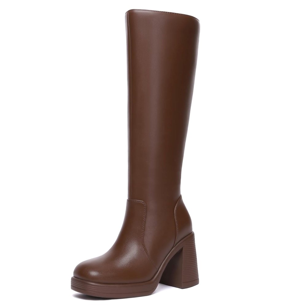 Athlefit Wide Calf Platform Knee-High Boot in Brown