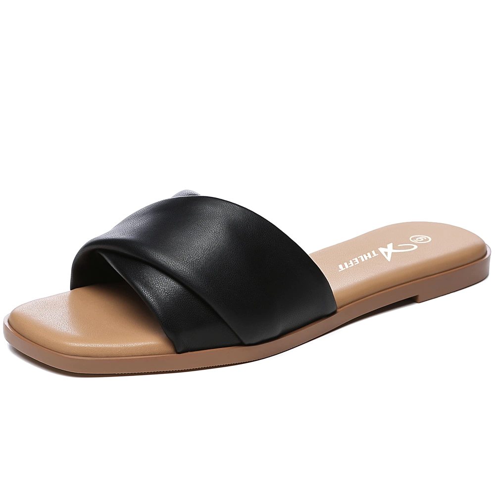 Athlefit Wide Band Square Toe Slide in Black