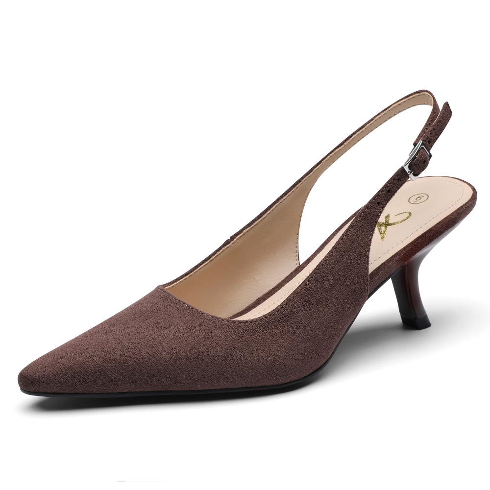 Athlefit Pointed Toe Slingback Heel in Brown Suede