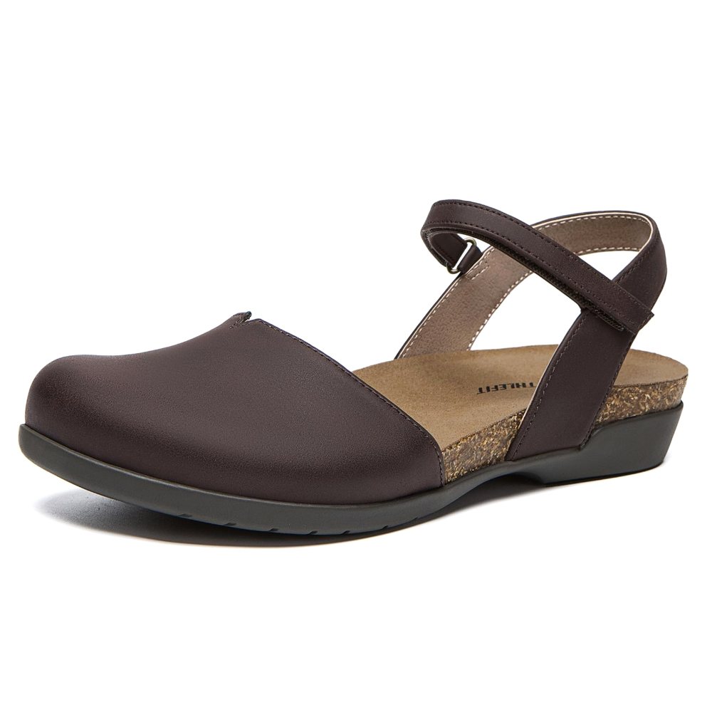 Athlefit Closed Toe Flat Sandal in Chocolate