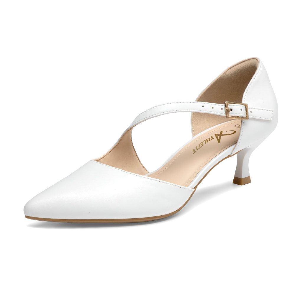 Athlefit Asymmetric Strap Kitten Heel Pump in White