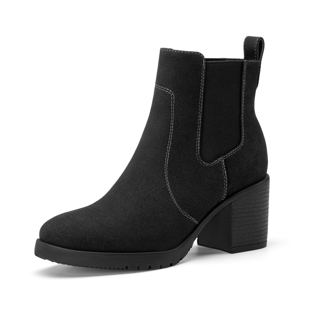 Athlefit Block Heel Chelsea Bootie in Black Suede