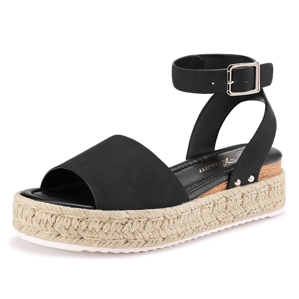 Athlefit Ankle Wrap Espadrille Platform in Black Nubuck