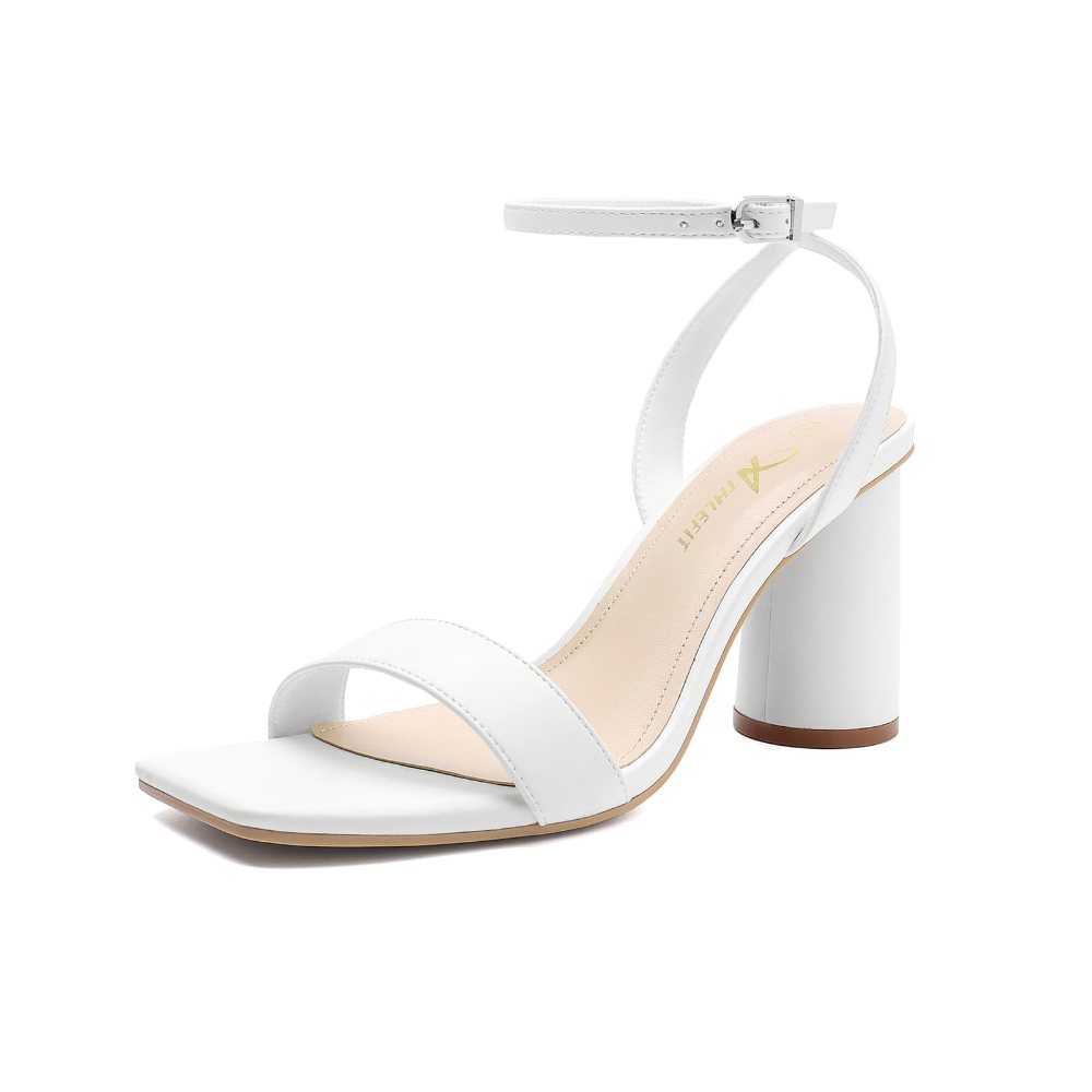 Athlefit Square Toe Ankle Strap Block Heel in White