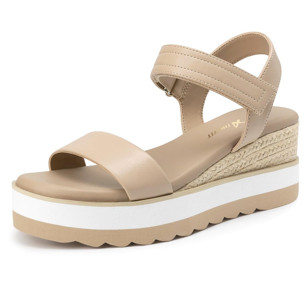 Athlefit Hook and Loop Espadrille Wedge in Nude