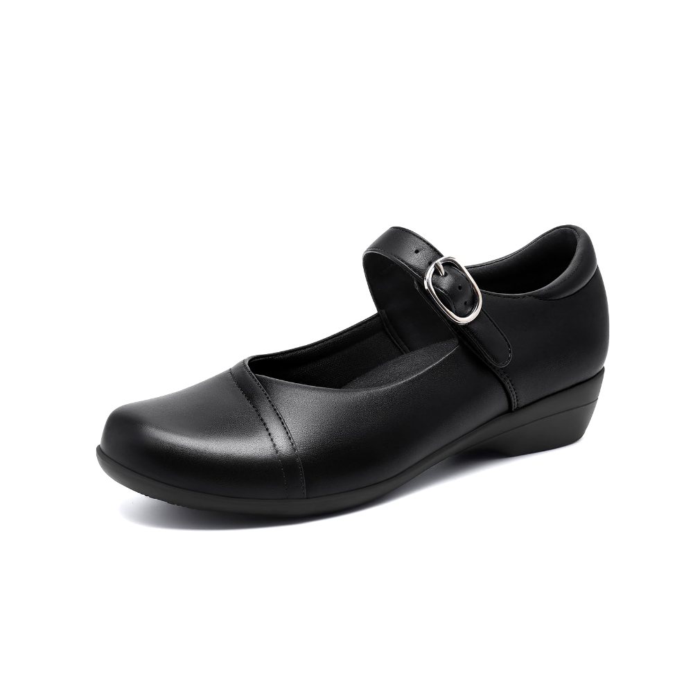 Athlefit Round Toe Mary Jane Flat in Black