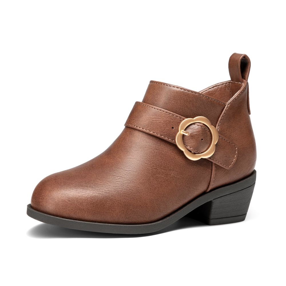 Athlefit Girls' Buckle Ankle Boot in Brown