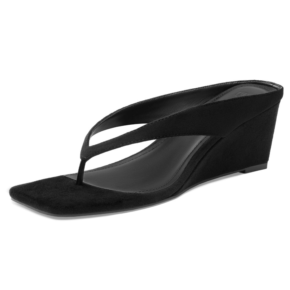 Athlefit Thong Wedge Flip-Flop in Black Suede
