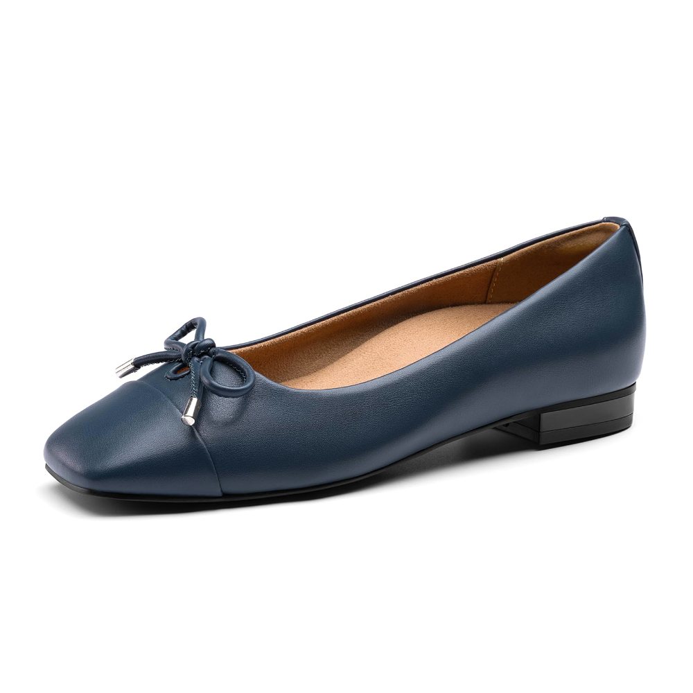 Athlefit Square Toe Bow Ballet Flat in Navy