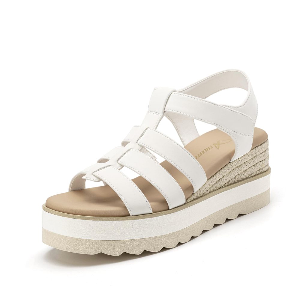Athlefit Four Strap Espadrille Low Wedge in White