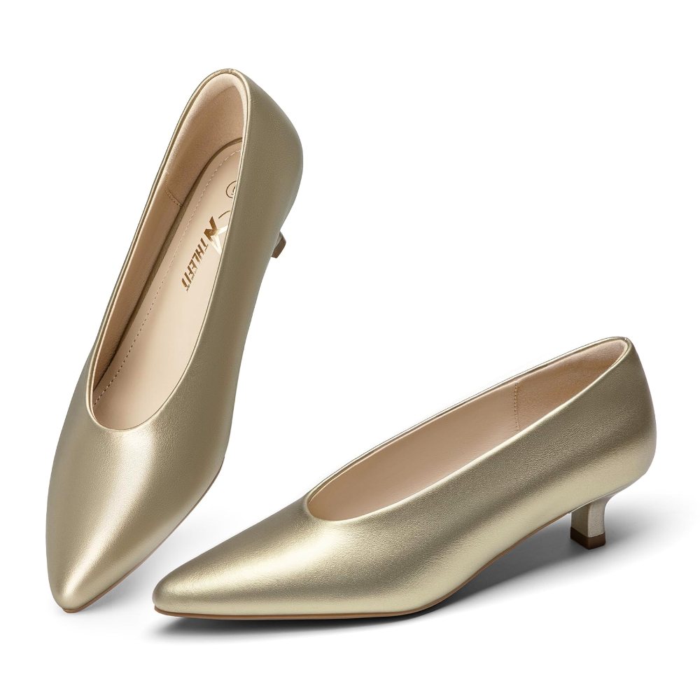 Athlefit Low Kitten Heel Pump in Gold