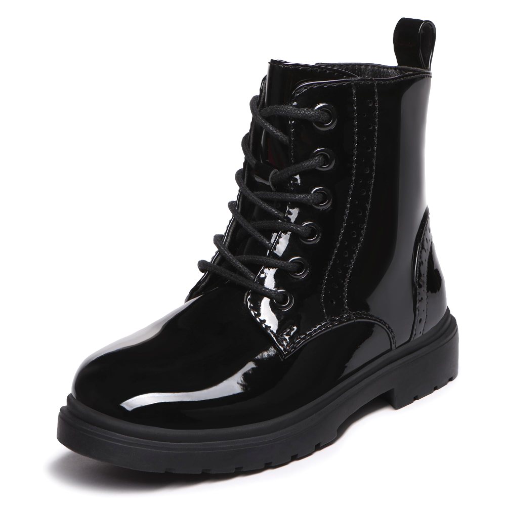 Athlefit Kids' Side Zip Combat Boot in Black Patent