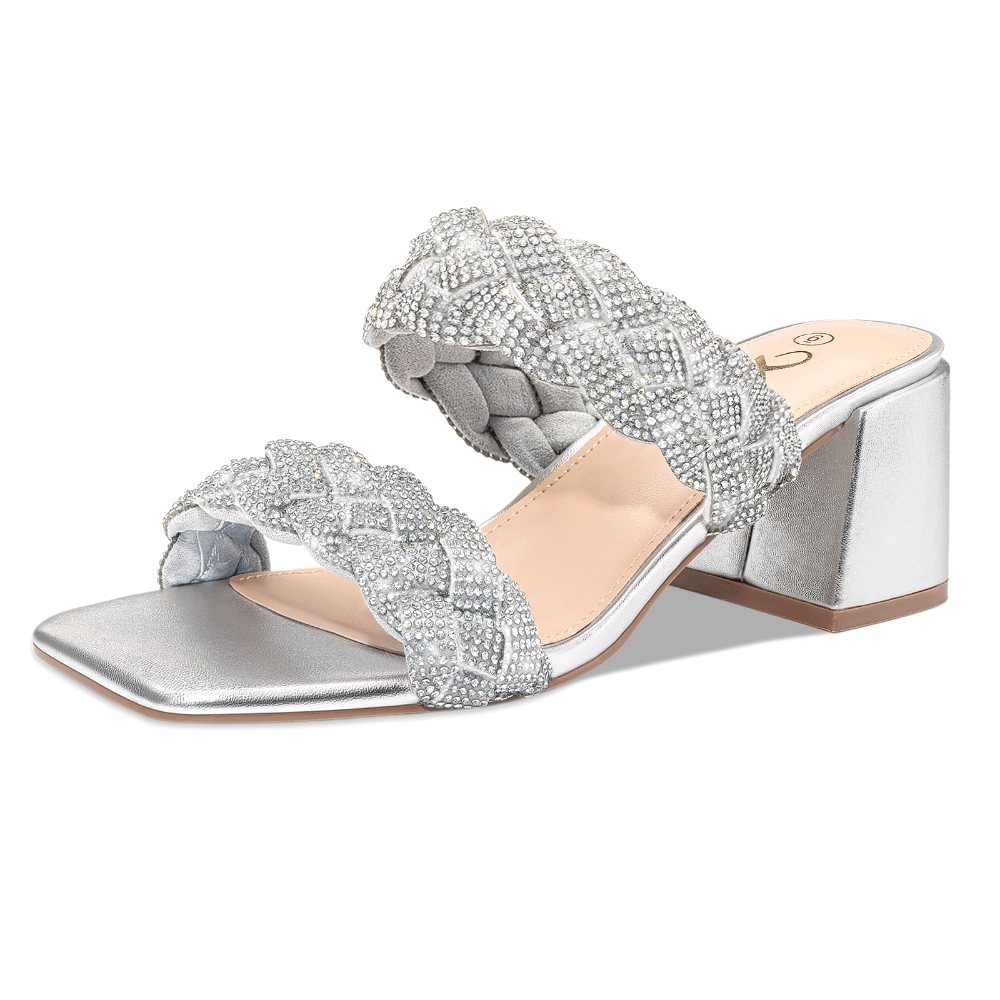 Athlefit Braided Low Block Heel Sandal in Silver