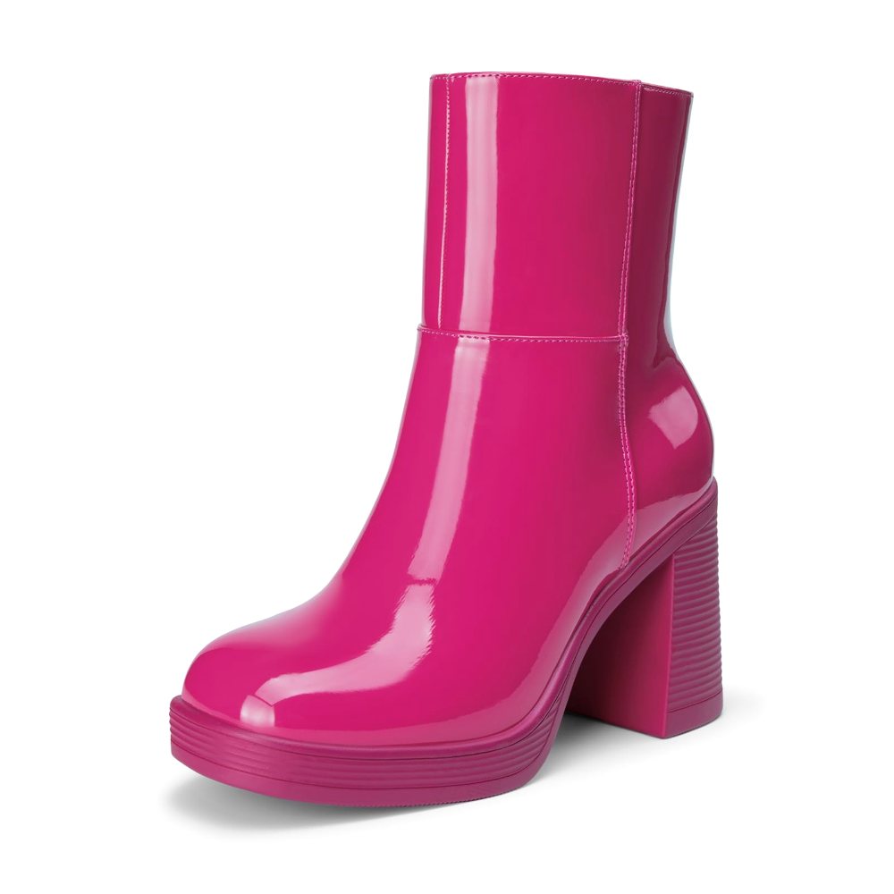 Athlefit High Block Heel Platform Ankle Boot in Hot Pink Patent