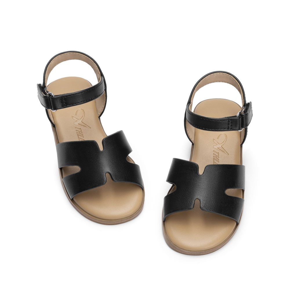 Athlefit Girls' Strappy Flat Sandal in Black