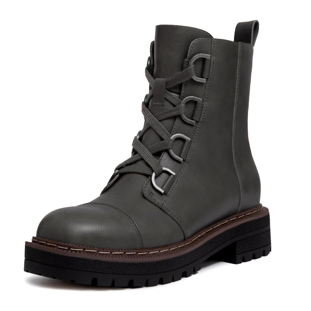 Athlefit Buckle Platform Combat Boot in Grey