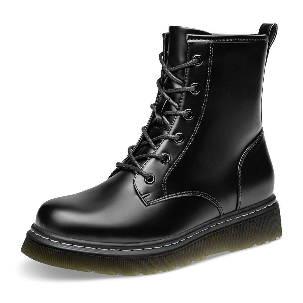 Athlefit Lace-Up Low Platform Combat Boot in Black Smooth
