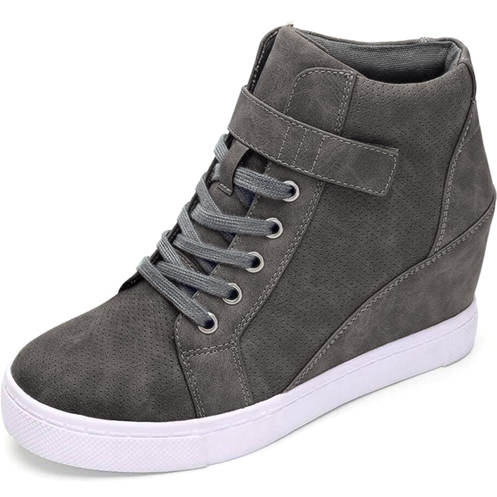 Athlefit Lace-Up High Top Wedge Sneaker in Grey