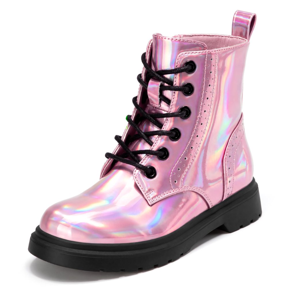 Athlefit Kids' Side Zip Combat Boot in Pink PU